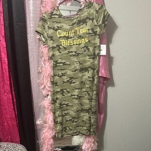 Camo Green Kids Dress with Inspirational Print